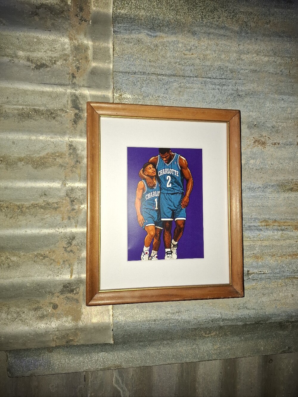 8 Bit Muggsy Bogues & Larry Johnson Retro NBA Charlotte Hornets Framed Art Print
